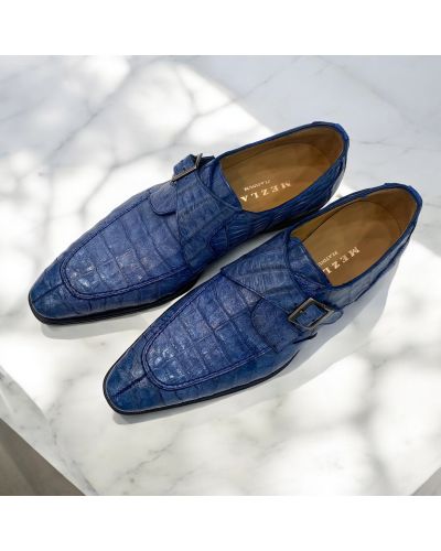 Monk strap shoe Mezlan 50148 guenine navy blue croco