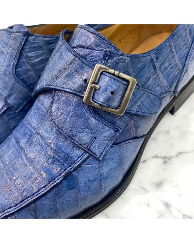 Monk strap shoe Mezlan 50148 guenine navy blue croco