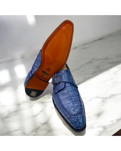 Chaussure à boucle Mezlan 50148 véritable croco bleu marine