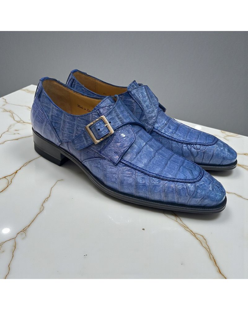 Chaussure à boucle Mezlan 50148 véritable croco bleu marine