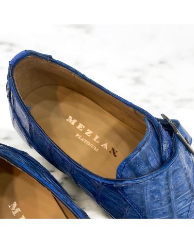 Chaussure à boucle Mezlan 50148 véritable croco bleu marine