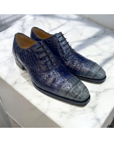 Richelieu Mezlan 4338 véritable crocodile bleu gris