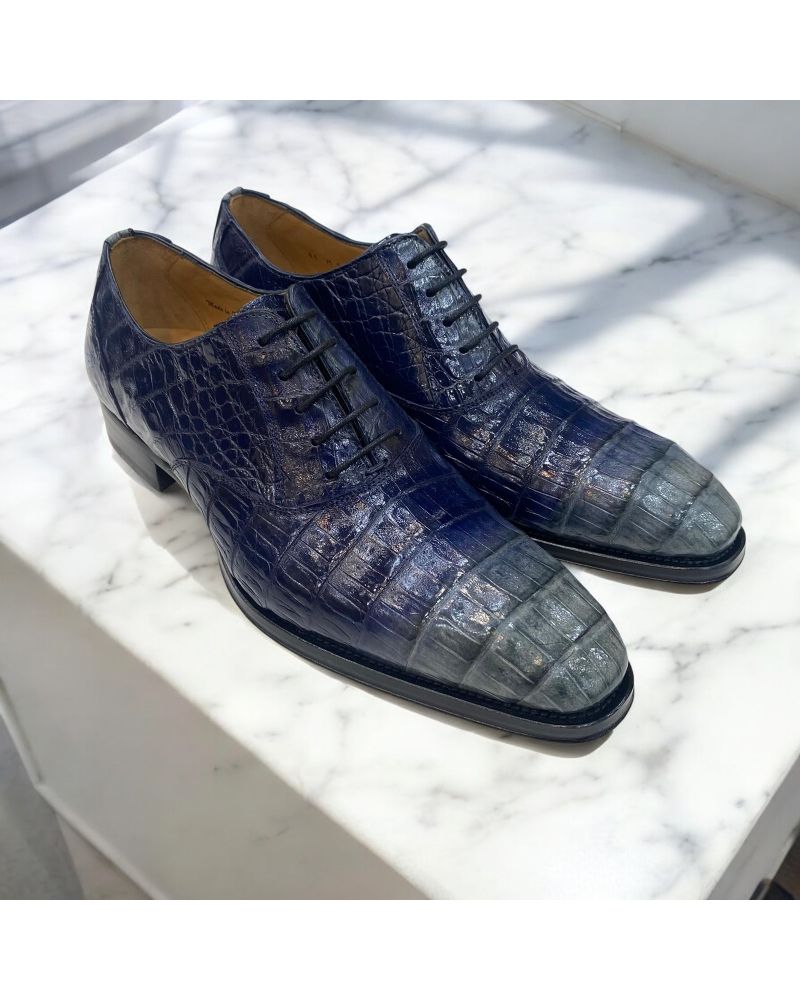 Richelieu Mezlan 4338 véritable crocodile bleu gris