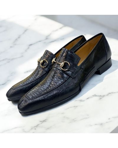 Moccasin Mezlan 50289 genuine black lizard