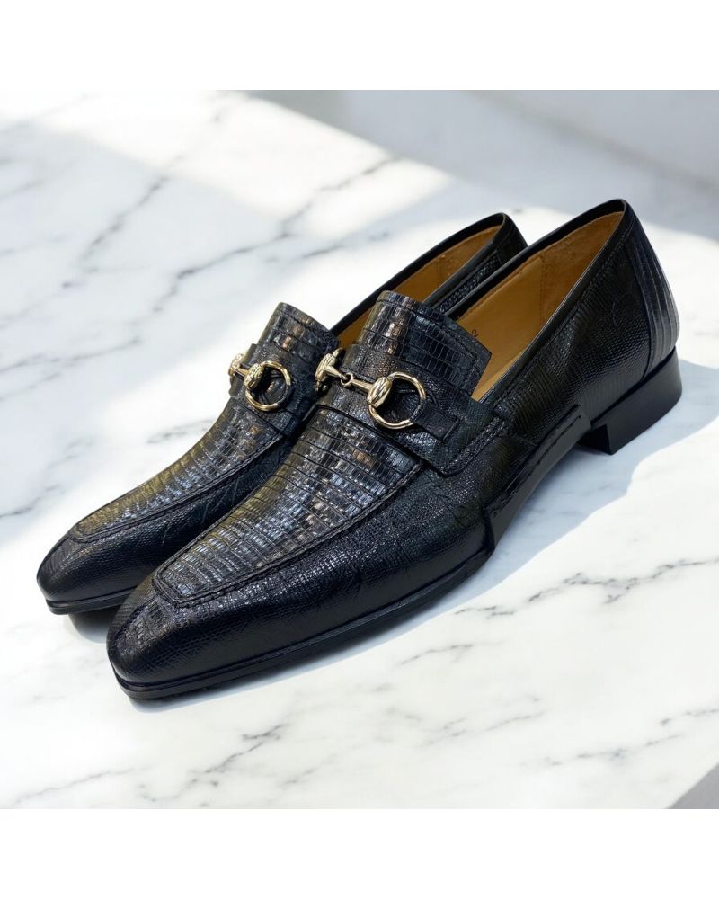 Mocassin Mezlan 50289 véritable lézard noir