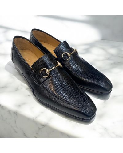 Moccasin Mezlan 50289 genuine black lizard