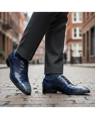 Richelieu Mezlan 4338 véritable crocodile bleu gris