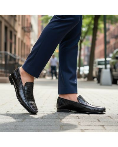 Mocassin Mezlan 7452 véritable crocodile noir