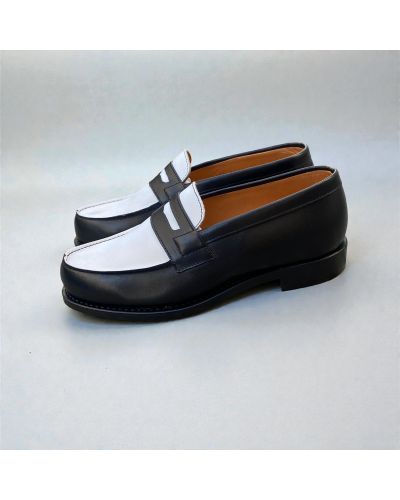 Mocassin Femme John Mendson 0622 Wendy cuir bicolore noir et blanc
