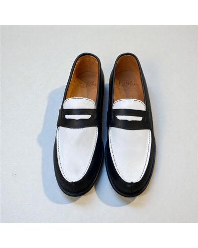 Mocassin Femme John Mendson 0622 Wendy cuir bicolore noir et blanc