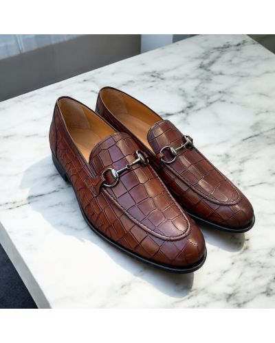 Mocassin Center 51 sphynx cuir marron façon croco