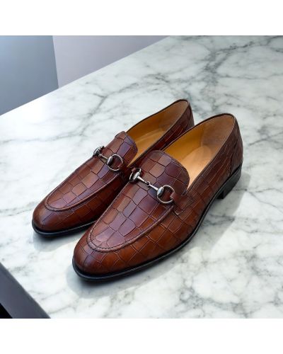 Moccasin shoe Center 51 Sphynx brown croco-effect embossed leather