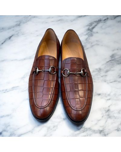 Mocassin Center 51 sphynx cuir marron façon croco