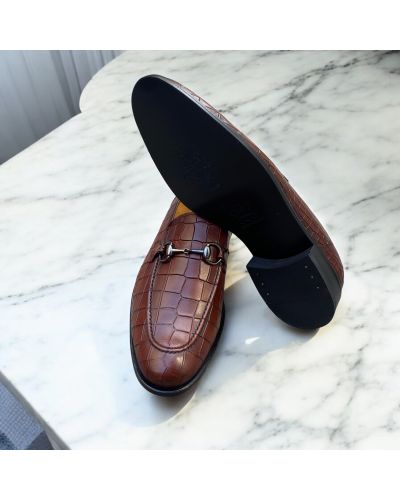 Moccasin shoe Center 51 Sphynx brown croco-effect embossed leather
