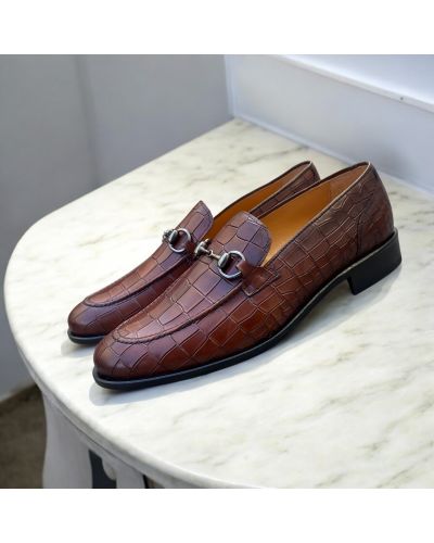 Mocassin Center 51 sphynx cuir marron façon croco