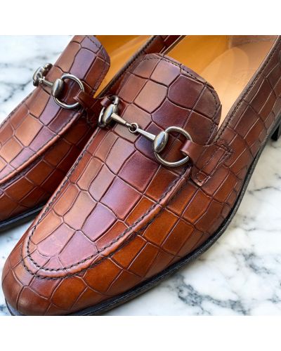 Moccasin shoe Center 51 Sphynx brown croco-effect embossed leather