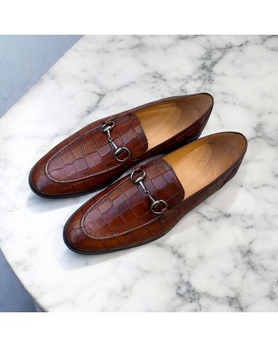 Mocassin Center 51 sphynx cuir marron façon croco