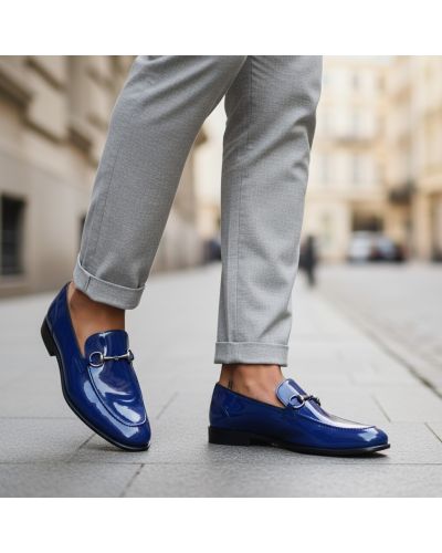 Moccasin shoe Center 51 Sphynx navy blue varnished leather