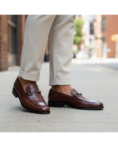 Mocassin Center 51 sphynx cuir marron façon croco