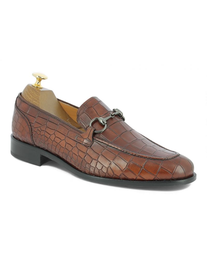 Mocassin Center 51 sphynx cuir marron façon croco