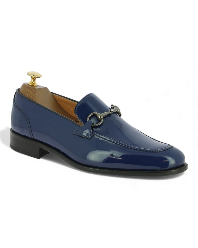 Mocassin Center 51 sphynx cuir vernis bleu marine