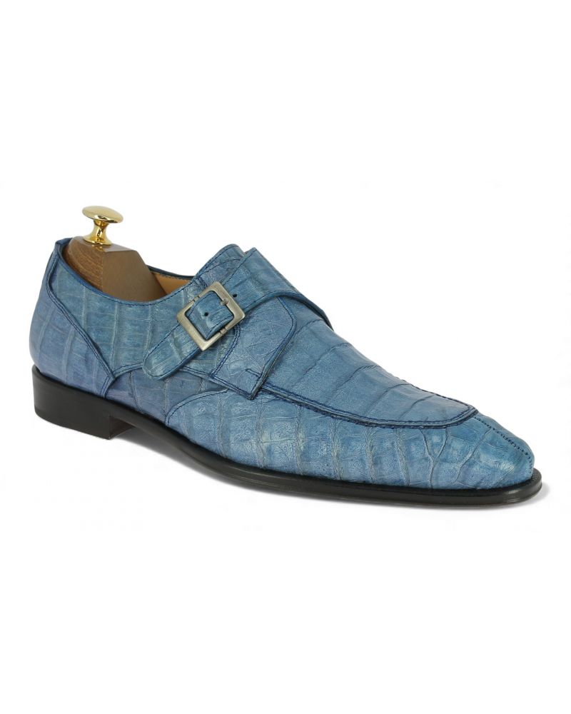 Monk strap shoe Mezlan 50148 guenine light blue croco