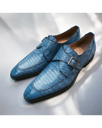 Monk strap shoe Mezlan 50148 guenine light blue croco