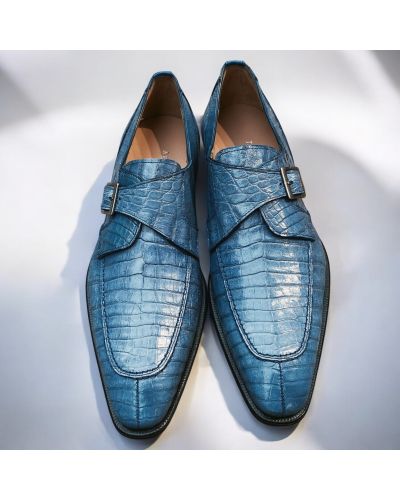 Monk strap shoe Mezlan 50148 guenine light blue croco