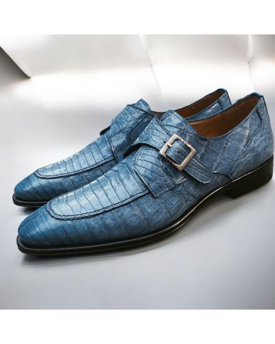 Monk strap shoe Mezlan 50148 guenine light blue croco