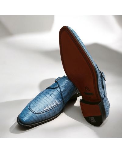 Monk strap shoe Mezlan 50148 guenine light blue croco