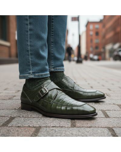 Chaussure à boucle Mezlan 50148 croco vert