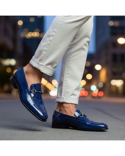 Moccasin shoe Center 51 Sphynx navy blue varnished leather