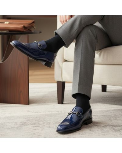 Moccasin shoe Center 51 Sphynx navy blue varnished leather