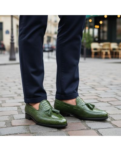 Moccasin with Pompons Center 51 3136 Will Green python-effect embossed leather