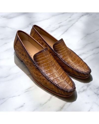 Mocassin Mezlan 7452 véritable crocodile camel
