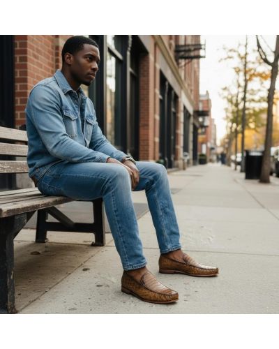 Mocassin Mezlan 7452 véritable crocodile camel