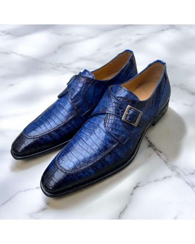 Chaussure à boucle Mezlan 50148 véritable croco bleu marine