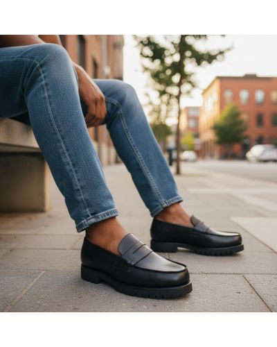 Loafer John Mendson 15100 with commando rubber sole in black leather