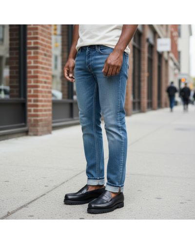 Mocassin John Mendson 15100 semelle gomme commando cuir noir