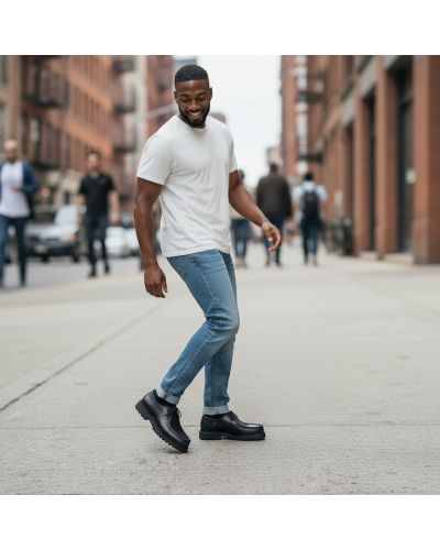 Derby John Mendson 14870 semelle gomme commando cuir noir