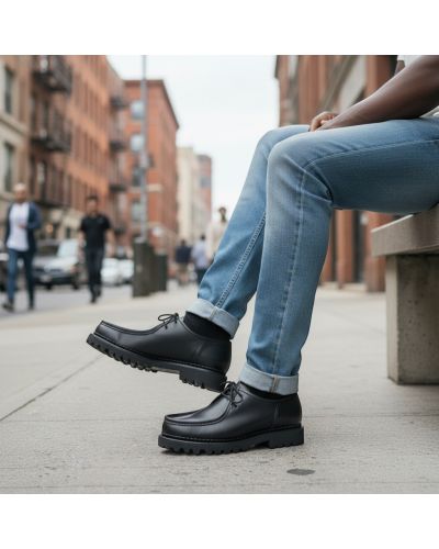 Derby shoe with commando rubber sole John Mendson 14964 black leather
