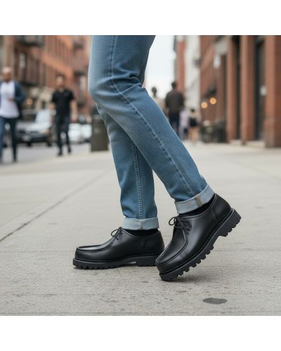 Derby shoe with commando rubber sole John Mendson 14964 black leather