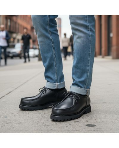 Derby shoe with commando rubber sole John Mendson 14964 black leather