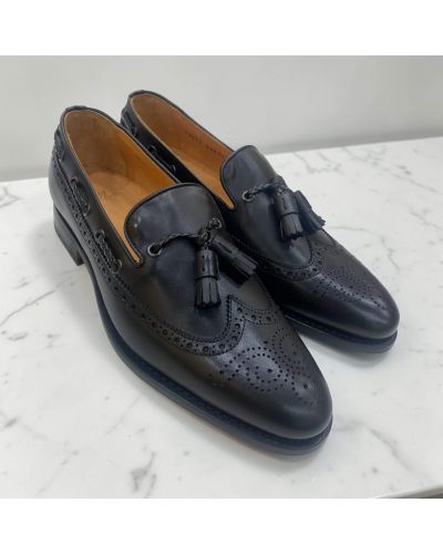 Loafer with tassels and perforation John Mendson 10552 black leather