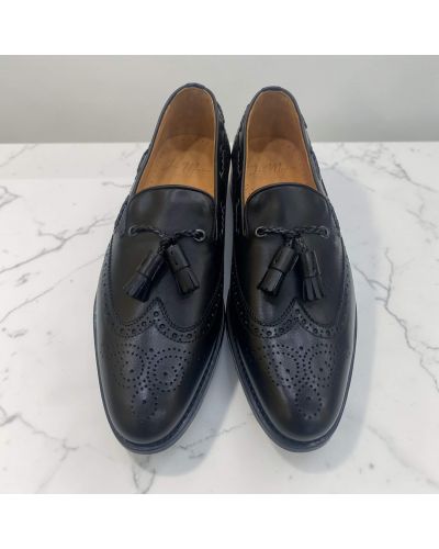 Loafer with tassels and perforation John Mendson 10552 black leather