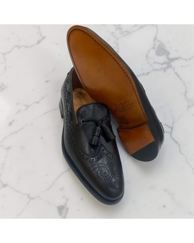 Loafer with tassels and perforation John Mendson 10552 black leather