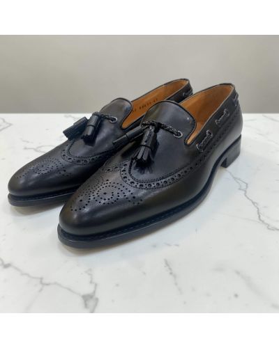 Loafer with tassels and perforation John Mendson 10552 black leather