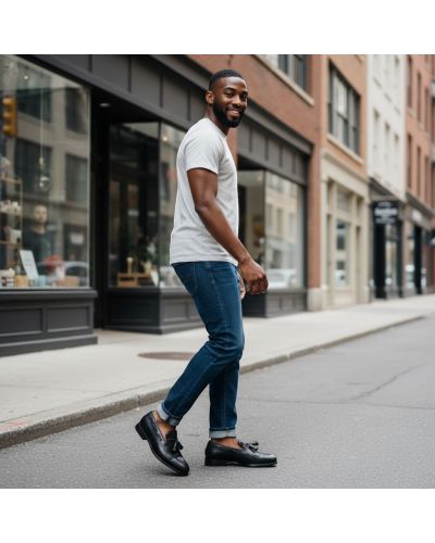 Mocassin à pompons avec perforations John Mendson 10552 cuir noir