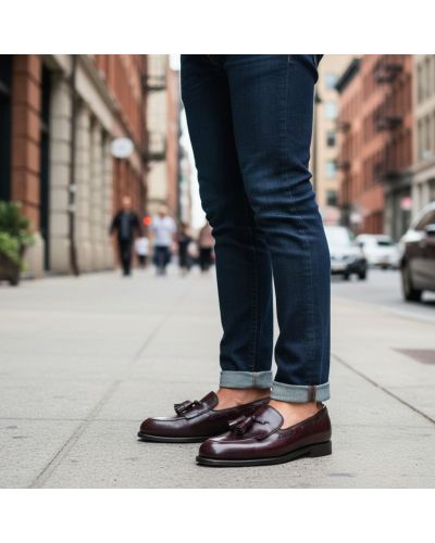 Loafer with fringe and tassels John Mendson 14726 burgundy polido leather