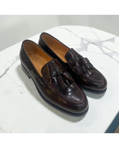 Mocassin à frange et à pompons John Mendson 14726 cuir bordeaux polido